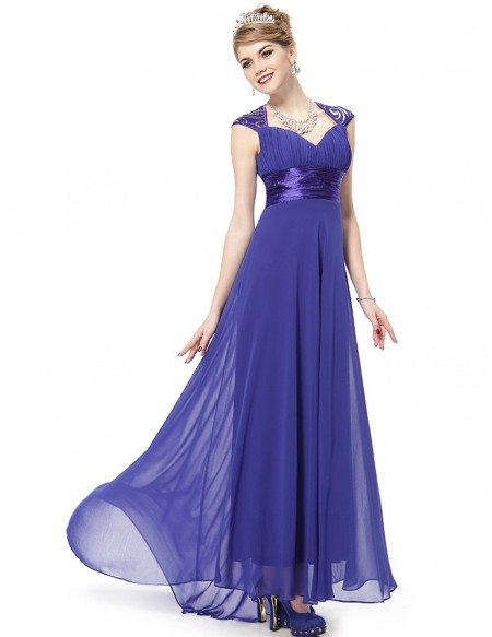 A Line V Neck Chiffon Floor Length Bridesmaid Dress With Cap Sleeves