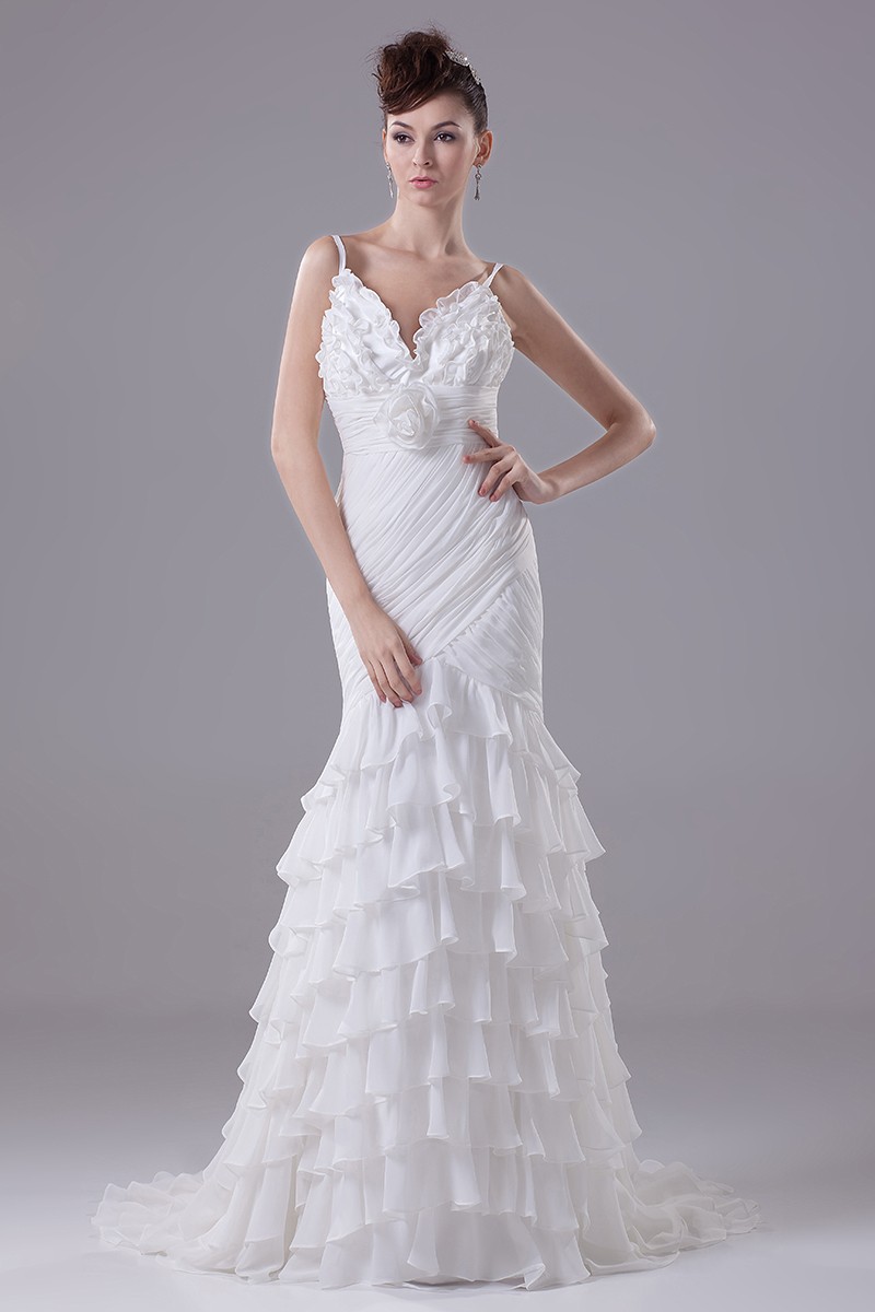 Gorgeous Spaghetti Straps Ruffled Cascading Wedding Dress with ...