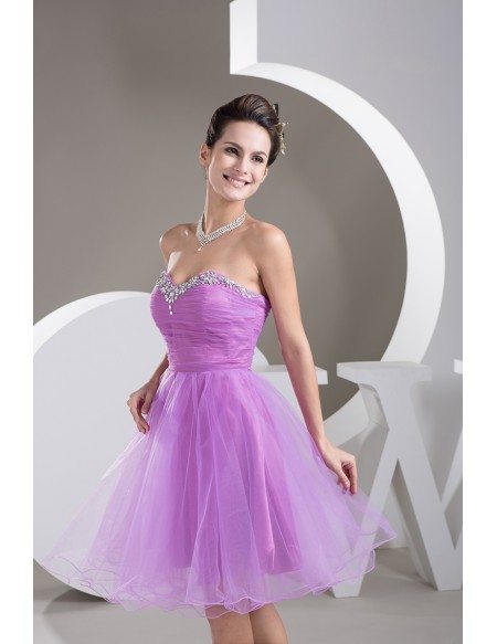 A-line Sweetheart Short Tulle Prom Dress With Beading