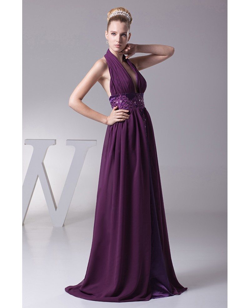 Unique Long Embroidery Beaded Grape Prom Dress with Halter Neck #OP4333 ...
