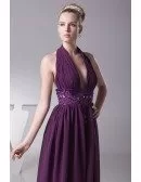 Unique Long Embroidery Beaded Grape Prom Dress with Halter Neck