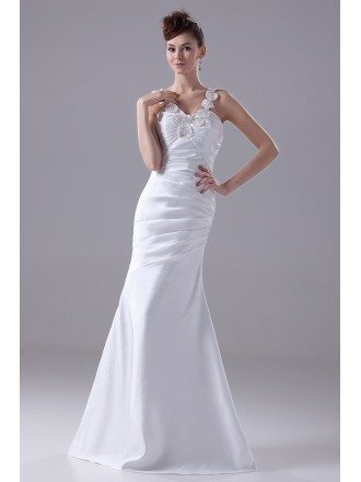Fitted Folded Sweetheart Satin Wedding Dress with Beading Flower Straps