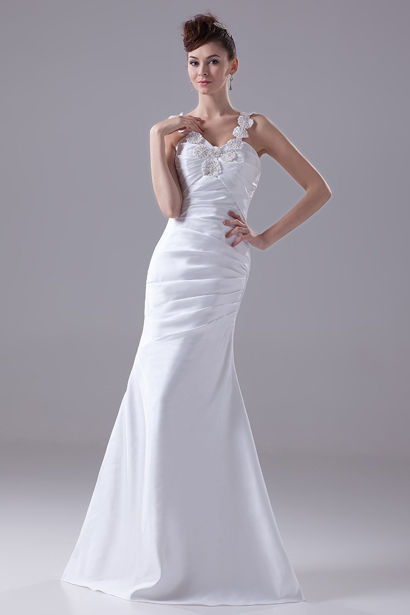 Fitted Folded Sweetheart Satin Wedding Dress with Beading Flower Straps ...