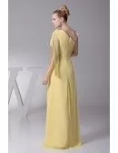 One Shoulder Sleeve Yellow Chiffon Long Prom Dress with Split Front