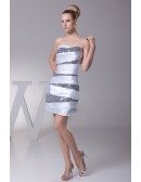 Sequined Short Strapless Satin Bridesmaid Dress In White and Silver Color