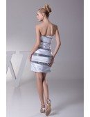 Sequined Short Strapless Satin Bridesmaid Dress In White and Silver Color
