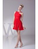 Sexy Split Short Chiffon Red Bridesmaid Dress with Crystals