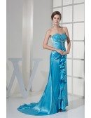 Ruffled Sweetheart Lace Beaded Long Blue Prom Dress with Split Scalloped Edges