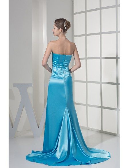 Ruffled Sweetheart Lace Beaded Long Blue Prom Dress with Split Scalloped Edges
