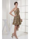 Unique Beaded Short Sexy Leopard Prom Dress in One Shoulder