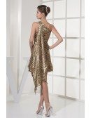 Unique Beaded Short Sexy Leopard Prom Dress in One Shoulder