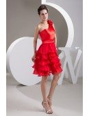 A-line One-shoulder Short Chiffon Prom Dress With Ruffle