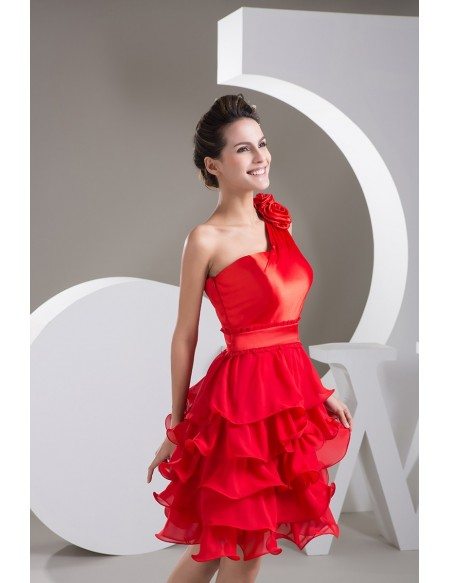 A-line One-shoulder Short Chiffon Prom Dress With Ruffle