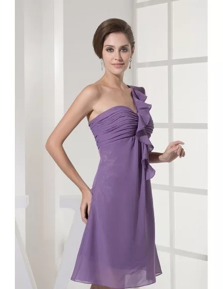 Simple Pleated Short Lavender Chiffon Bridesmaid Dress in One Shoulder