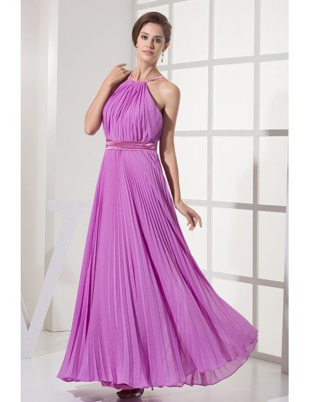 Gorgeous Pleated Long Halter Bridal Party Dress in Floor Length