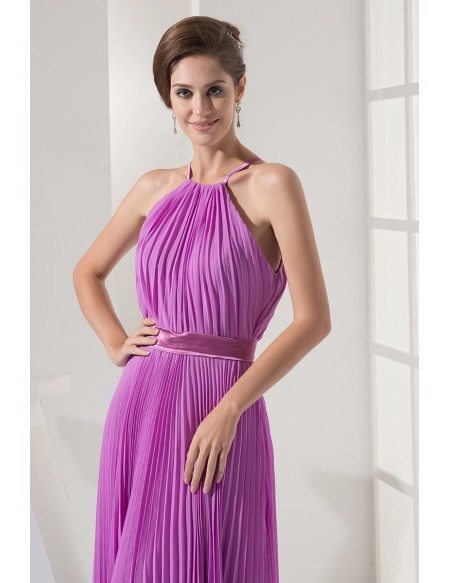 Gorgeous Pleated Long Halter Bridal Party Dress in Floor Length