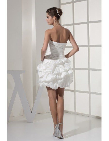 Simple Beaded Taffeta White Beach Bridal Dress in Cocktail Length
