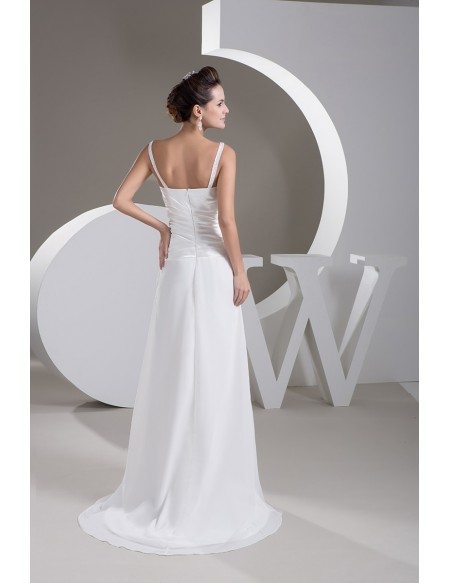 A-line V-neck Court Train Chiffon Wedding Dress With Beading