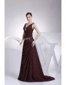 Sweetheart Neck Long Chiffon Chocolate Wedding Dress with Crystals and Beading