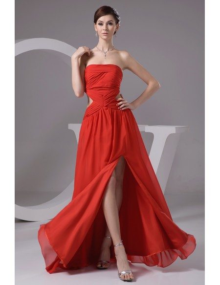 A-line Strapless Floor-length Chiffon Evening Dress With Split #OP4856 ...