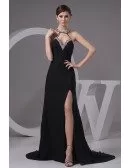 A-line Halter Sweep Train Chiffon Evening Dress With Split