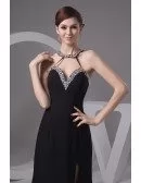 A-line Halter Sweep Train Chiffon Evening Dress With Split