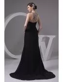 A-line Halter Sweep Train Chiffon Evening Dress With Split