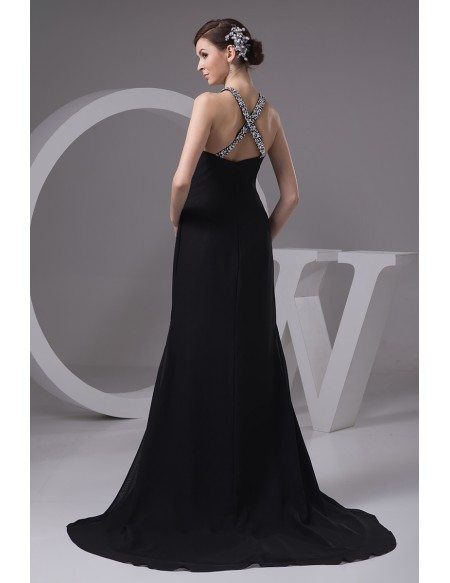 A-line Halter Sweep Train Chiffon Evening Dress With Split