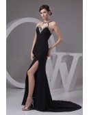 A-line Halter Sweep Train Chiffon Evening Dress With Split