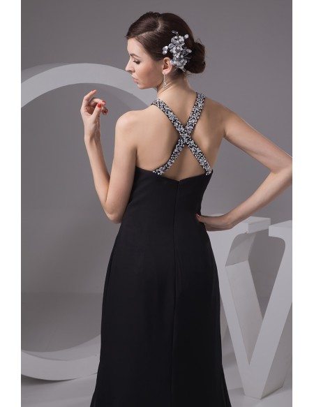 A-line Halter Sweep Train Chiffon Evening Dress With Split