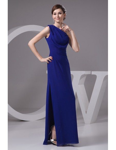A-line One-shoulder Floor-length Chiffon Evening Dress With Split