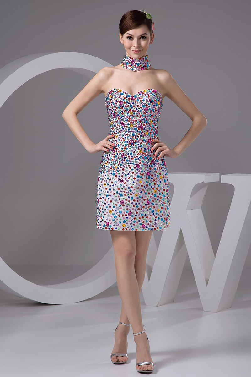 White - Sheath Ruffles Sweetheart Satin Short Homecoming Dresses main image 0