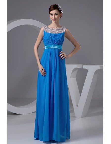 A-line Scoop Neck Floor-length Chiffon Prom Dress With Beading #OP4887 ...