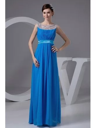 A-line Scoop Neck Floor-length Chiffon Prom Dress With Beading