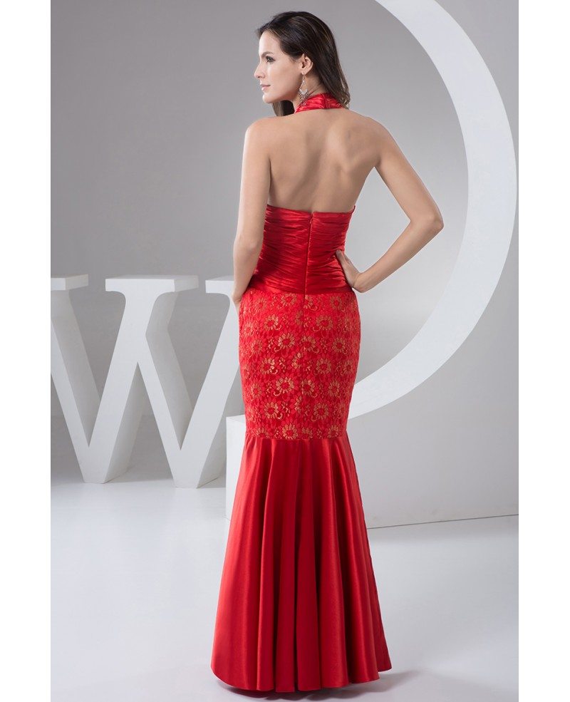 Mermaid Halter Floor-length Satin Evening Dress With Lace #OP4904 $155. ...