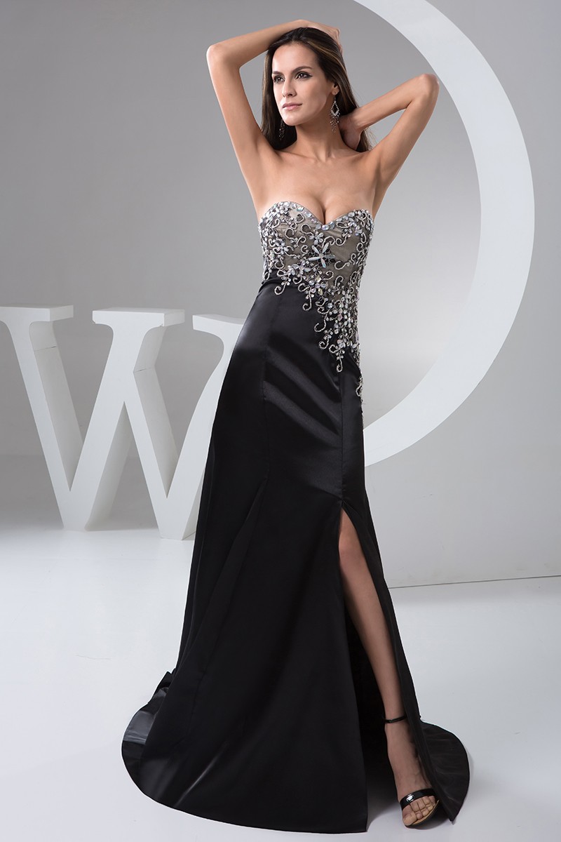 Sweetheart Pleated Lace-Up Satin Gown With Sweep Train Grape main image 1