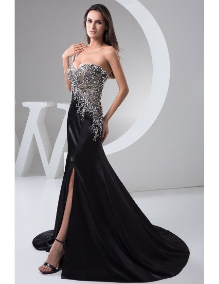 A-line Sweetheart Sweep Train Satin Evening Dress With Split #OP4925 ...