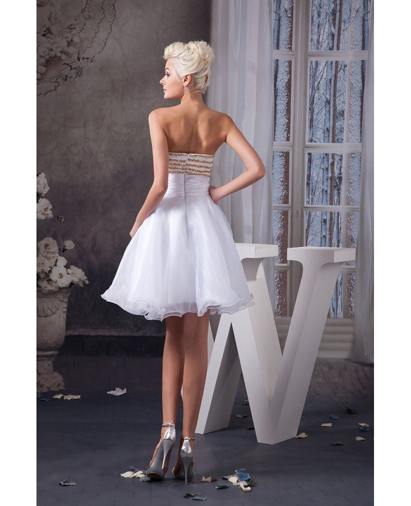 White A Line Sweetheart Short Organza Prom Dress With Beading Bodice