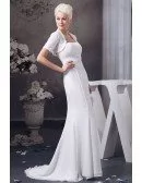 Sheath Strapless Sweep Train Chiffon Wedding Dress With Appliques Lace