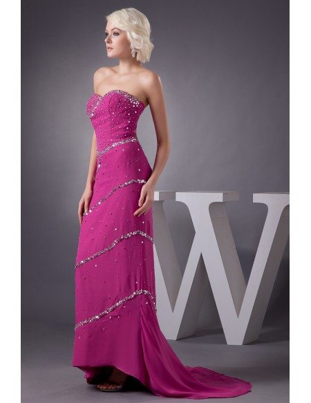 Beaded Sweetheart Neck Tiered Sweep Train Dress Blue main image 1