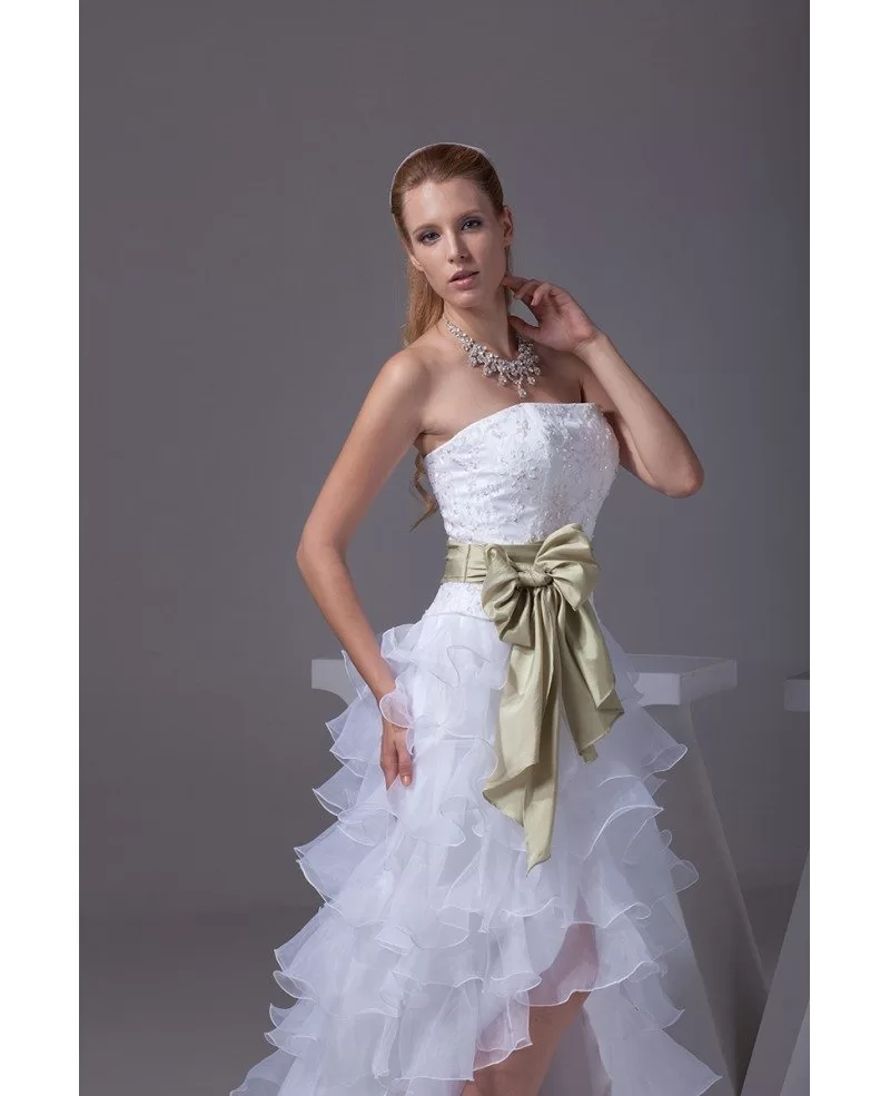 Strapless White High Low Wedding Dresses Ruffles A Line Asymmetrical ...
