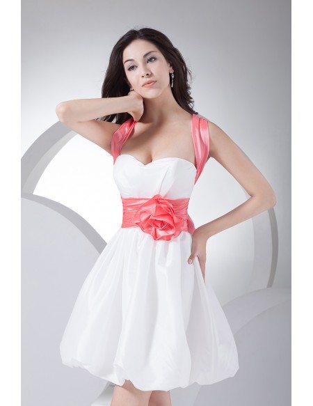 Cute Pink and White Short Party Dress with Sash Cross Back #OP4075 $99 ...