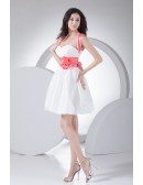 Cute Pink and White Short Party Dress with Sash Cross Back