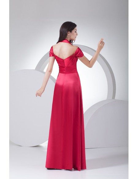 Fuschia Halter Long Pleated Satin Bridesmaid Dress #OP4078 $139 ...