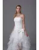 Pleated Organza Ruffles Cute Bow Sash Wedding Dress Short Front Long Back