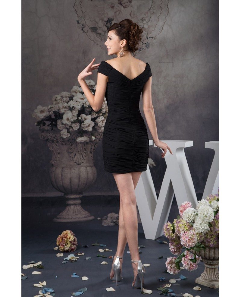 Sexy Black Sheath Pleated Chiffon Cocktail Prom Dress With Sweetheart ...