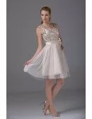 Sparkly Sequined Short Tulle Bridal Party Dress with Sash
