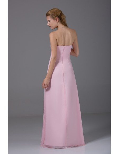 Custom Strapless Long Pink Chiffon Bridesmaid Dress