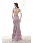 Sheath V-neck Floor-Length Lace Evening Dress With Pearl Appliques