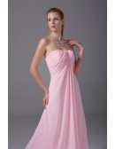 Custom Strapless Long Pink Chiffon Bridesmaid Dress